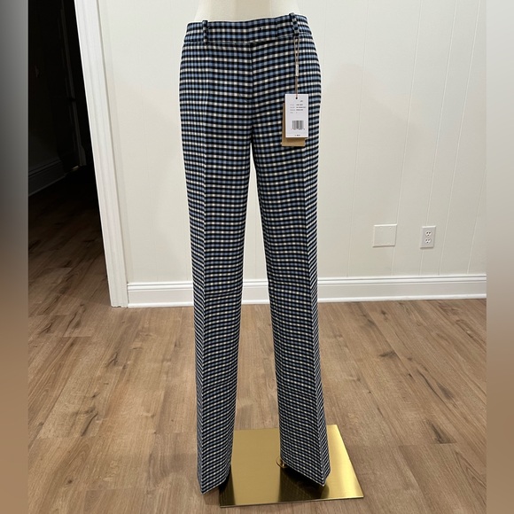 Michael Kors Collection High Waist Gingham Blue White Check Plaid Tailored Pants - Picture 12 of 16